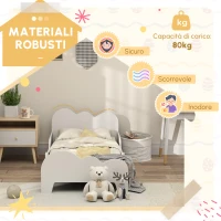 AIYAPLAY Letto per bambini letto a terra bambino 70x140 cm con sponda di sicurezza, doghe incluse e decorazioni a nuvola, bianco(m-5)