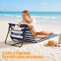 Outsunny Set of 2 Foldable Garden Beach Chair Mat, Outdoor Sun Lounger Seats with Adjustable Back, Magazine Pocket, Carry Strap(m-7)