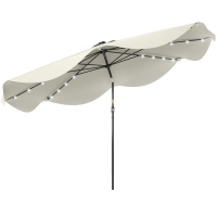 Outsunny Sombrilla de Jardín Manual Ø292x254 cm con 32 Luces LED Solares 8 Varillas Impermeable y Rejillas de Ventilación Crema