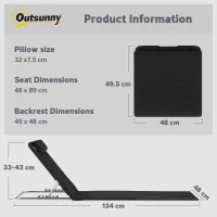 Outsunny Set of 2 Foldable Garden Beach Chair Mat Lightweight Outdoor Sun Lounger Seats Adjustable Back Metal Frame PE Fabric Head Pillow w/ Carry Bag, Black(m-3)