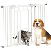 PawHut Barrera de Seguridad para Perros 74-100 cm con Extensión Montaje a Presión Doble Bloqueo para Puerta Escalera Blanco(m-10)