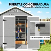 Outsunny Caseta de Jardín Exterior 182x151x219 cm con Suelo Puerta Cerrada y Techo Inclinado para Almacenar Herramientas Gris(m-7)