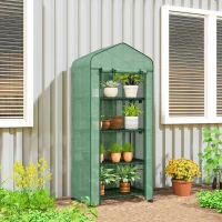 Outsunny Invernadero de Exterior con 4 Estantes Ruedas Puerta Enrollable Cubierta de PE y Marco de Acero 69x50x165 cm Verde(m-2)