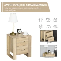 HOMCOM Mesa de Cabeceira com 2 Gavetas Pés e Base Elevada para Dormitório Mesa Lateral para Sala de Estar Estilo Moderno 48x39x54cm Carvalho(m-4)