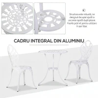 Outsunny Set de Grădină 3 Piese din Aluminiu cu 2 Scaune 42,5x47,5x89 cm și Masă Rotundă Ø60x67 cm, Alb(m-5)
