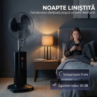 HOMCOM Ventilator de Podea 3 în 1 Oscilant cu Nebulizator de Apă, Telecomandă și Timer 9h, 45x38x130 cm, Negru(m-7)
