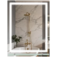 kleankin Espejo para Baño 60x80 cm con 3 Colores de Luz Estante de Vidrio Función de Memoria e Interruptor Táctil Plata(m-11)