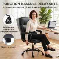 HOMCOM Chaise bureau ergonomique, fauteuil de bureau en PU, hauteur réglable, fonction bascule, pivotante 360°, noir(m-6)