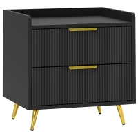 HOMCOM Bedside table, nightstand with 2 grooved drawers, gold metal legs, 50 x 40 x 50 cm, black