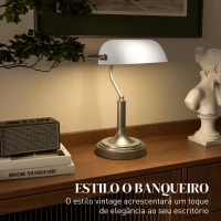 HOMCOM Lámpara de Escritorio Banquero con Pantalla Ajustable Interruptor Basculante para Oficina Biblioteca Blanco(m-4)