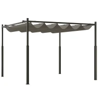 Outsunny Pérgola de Jardín 3x3 m con Techo Retráctil y Accesorio Magnético Protección UV30+ Columnas Metálicas y Ganchos Gris(m-10)