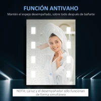 kleankin Espejo de Baño con Luz LED con Función de Antivaho Marco de Aluminio e Interruptor Táctil 70x50 cm Plata(m-5)