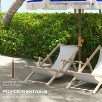 Outsunny Sombrilla de Playa con Flecos Ø190x210 cm con Protección UV40+ Antiviento Impermeable Bolsa de Transporte Azul y Blanco(m-6)