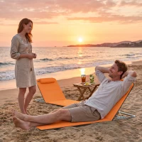 Outsunny Set of Two Metal Frame Beach Chairs, with Reclining Backs - Orange(m-8)