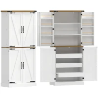 HOMCOM Credenza da Cucina Alta con 4 Porte, 3 Cassetti, 8 Portaspezie e Ripiani Regolabili, 76x40x182 cm, Bianco(m-1)