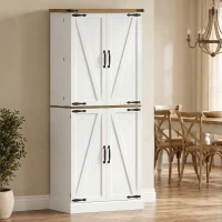 HOMCOM Credenza da Cucina Alta con 4 Porte, 3 Cassetti, 8 Portaspezie e Ripiani Regolabili, 76x40x182 cm, Bianco(m-6)