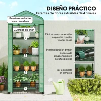 Outsunny Invernadero de Exterior con 4 Estantes Ruedas Puerta Enrollable Cubierta de PE y Marco de Acero 69x50x165 cm Verde(m-6)