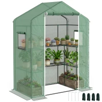 Outsunny Invernadero con 1 Puerta 2 Ventanas y Estantes de 2 Niveles en Forma de U para Cultivo de Plantas 140x73x190 cm Verde(m-10)