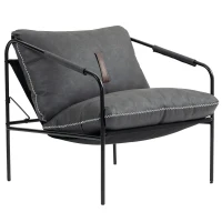 HOMCOM Butaca de Salón Moderna Sillón de Lectura Tapizado en Cuero Sintético Fundas de Cojines Extraíbles Gris Carbón(m-11)