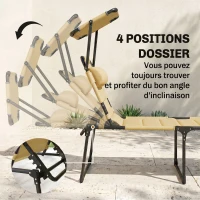 Outsunny Bain de soleil chaise longue pliante avec pare-soleil, appuie-tête inclinable en tissu Oxford 70 x 200 x 45 cm crème(m-4)