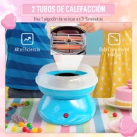 HOMCOM Máquina de Algodón de Azúcar en Casa de Polipropileno Acero Inox. y Aluminio 450W-550W para Fiestas 27x26x18 cm Azul(m-4)