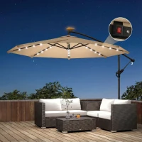Outsunny Umbrelă de Grădină Suspendată cu LED-uri Solare, 3x3m, Bej(m-4)