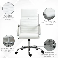 Vinsetto Scaun de Birou Ergonomic din Piele Ecologică, Scaun Rotativ și cu Funcție de Legănare, 54x62x104-114 cm, Alb(m-7)