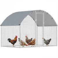 PawHut Gallinero para Exterior 2,8x1,7x1,9 m Cubierta de Tela Oxford Anti-UV Impermeable Pestillos para 5-8 Gallinas Plata(m-10)