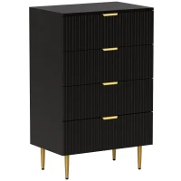 HOMCOM Kommode 4 Schubladen, Schlafzimmerkommode, modernes Aufbewahrungsmöbel mit Griffen und goldenen Füßen, Maße 60 x 40 x 96 cm, schwarz(m-1)