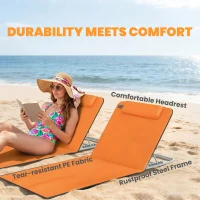 Outsunny Set of Two Metal Frame Beach Chairs, with Reclining Backs - Orange(m-6)