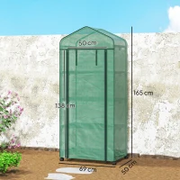 Outsunny Invernadero de Exterior con 4 Estantes Ruedas Puerta Enrollable Cubierta de PE y Marco de Acero 69x50x165 cm Verde(m-3)