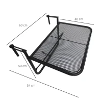 Outsunny Mesa Colgante de Balcón con Brazo Regulable y Altura Ajustable en 3 Posiciones Marco Metálico 60x56x50 cm Negro(m-3)