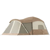 Outsunny Cabin Tent Waterproof Camping Tent with Two Room for 4 Person Brown(m-1)