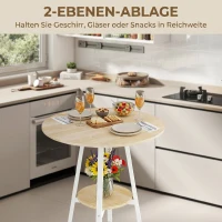HOMCOM Tavolo Alto Rotondo con Mensola, Tavolo Moderno per Cucina o Sala da Pranzo, per 2 Persone, Naturale e Bianco(m-4)