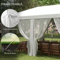 Outsunny Pavilion de Grădină pentru Petreceri cu 6 Pereți Detasabili cu Plase de Țânțari, 582x295x255cm, Alb(m-6)