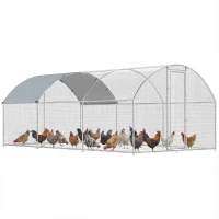 PawHut Gallinero para Exterior 2,8x5,1x1,9 m Cubierta de Tela Oxford Anti-UV Impermeable Pestillos para 15-24 Gallinas Plata(m-10)