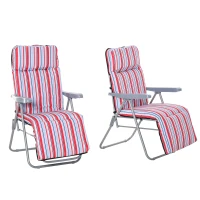 Outsunny 2 Tumbonas de Jardín de Acero con Cojín Acolchado Respaldo Ajustable y Reposapiés 60x75x65-102 cm Rayas Rojo(m-9)