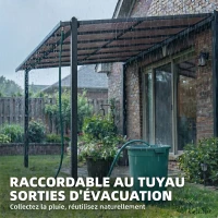 Outsunny Pergola adossée 3,8 x 3 m avec toit en polycarbonate, structure rigide en aluminium avec gouttières intégrées, gris foncé(m-8)