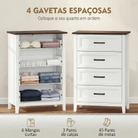 HOMCOM Cómoda 4 Gavetas Cómoda de Dormitório Estreita e Alta com Bancada com Efeito Madeira 60x35x87 cm Branco(m-5)
