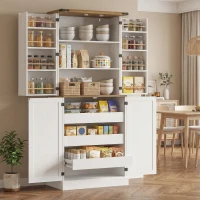 HOMCOM Credenza da Cucina Alta con 4 Porte, 3 Cassetti, 8 Portaspezie e Ripiani Regolabili, 76x40x182 cm, Bianco(m-5)