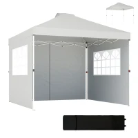 Outsunny Pop Up Gazebo Waterproof Height Adjustable Canopy with 3 Sidewalls Wheeled Bag for Parties 3 x 3 m White(m-10)