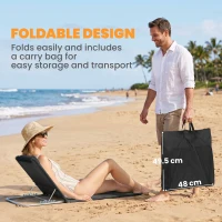 Outsunny Set of 2 Foldable Garden Beach Chair Mat Lightweight Outdoor Sun Lounger Seats Adjustable Back Metal Frame PE Fabric Head Pillow w/ Carry Bag, Black(m-7)
