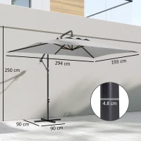 Outsunny 3(m) Cantilever Overhanging Parasol, with Cross Base - Light Grey(m-3)