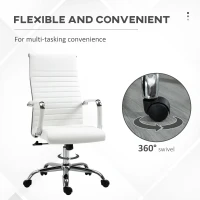 Vinsetto Scaun de Birou Ergonomic din Piele Ecologică, Scaun Rotativ și cu Funcție de Legănare, 54x62x104-114 cm, Alb(m-6)