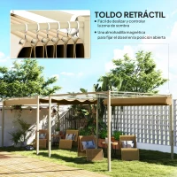 Outsunny Pérgola con Techo Retráctil Pérgola de 3x3 m con Cierre Magnético Protección UV30+ Pabellón para Jardín Patio Caqui(m-4)
