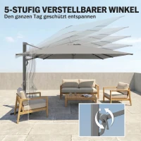 Outsunny Alu Ampelschirm 3 x 3 m 360° drehbar Sonnenschirm mit Kurbel Ständer Windschutz Hellgrau(m-6)