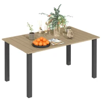 Outsunny Mesa de Jardín Rectangular de Acero 150x90x73 cm para 6 Personas con Orificio para Sombrilla Diseño con Lamas Marrón(m-10)
