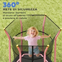 HOMCOM Tappeto Elastico per Bambini con Ingresso a Cerniera e Pali Imbottiti, in Acciaio, PP e EPE, Ø163.5x190 cm, Rosa(m-6)