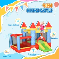 Outsunny Kids Bouncy Castle Inflatable Trampoline Slide Pool Basket for Kids Age 3-10, 3 x 2.75 x 2.1m(m-5)