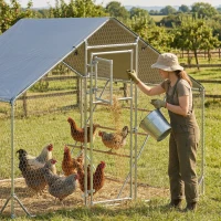 PawHut Gallinero Metálico de Exterior de 3x2m con Percha Multiusos Comedero Colgante Tipo Brocheta y Lona Protectora Resistente(m-6)